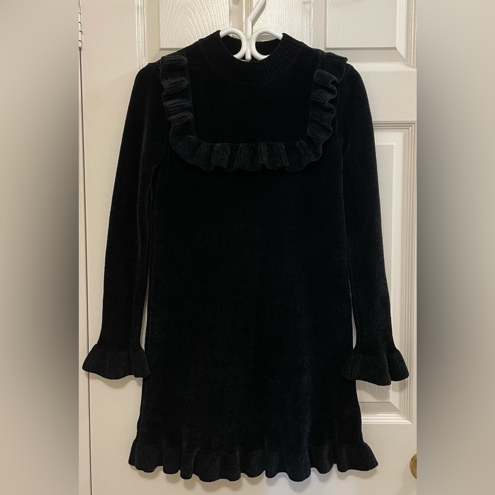 Ruffles! Zara Black Chenille Long Sleeved Knit Sweater. Chic & Comfortable!